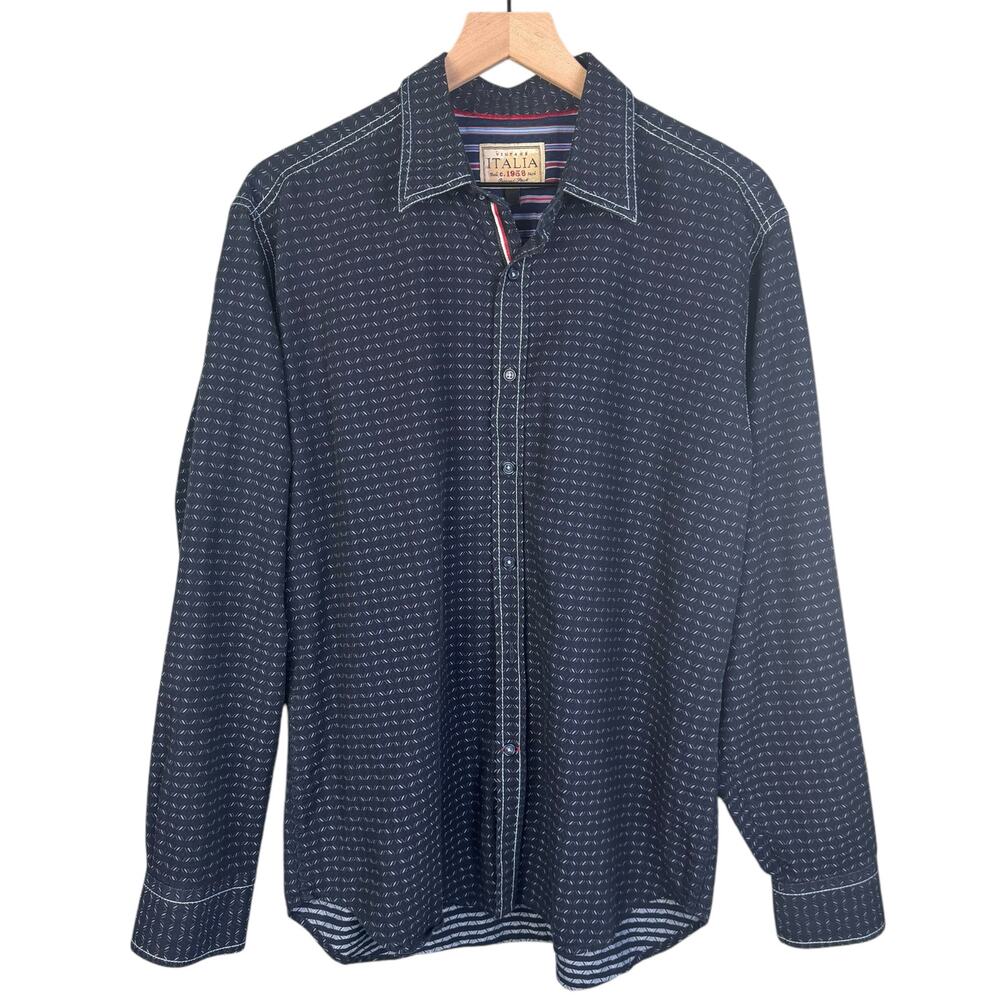 Vintage ITALIA Men Shift Button-Up Causal‎ Pattern Detail Business Office